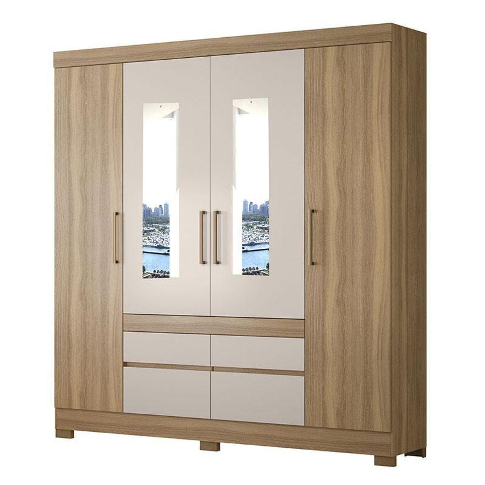 Cômoda Astral E Guarda Roupa Casal Bilbao Amêndola Off White Com Espelho - Demóbile - 3