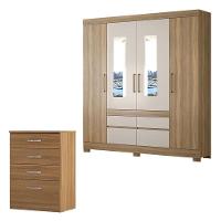 Cômoda Astral E Guarda Roupa Casal Bilbao Amêndola Off White Com Espelho - Demóbile - 1