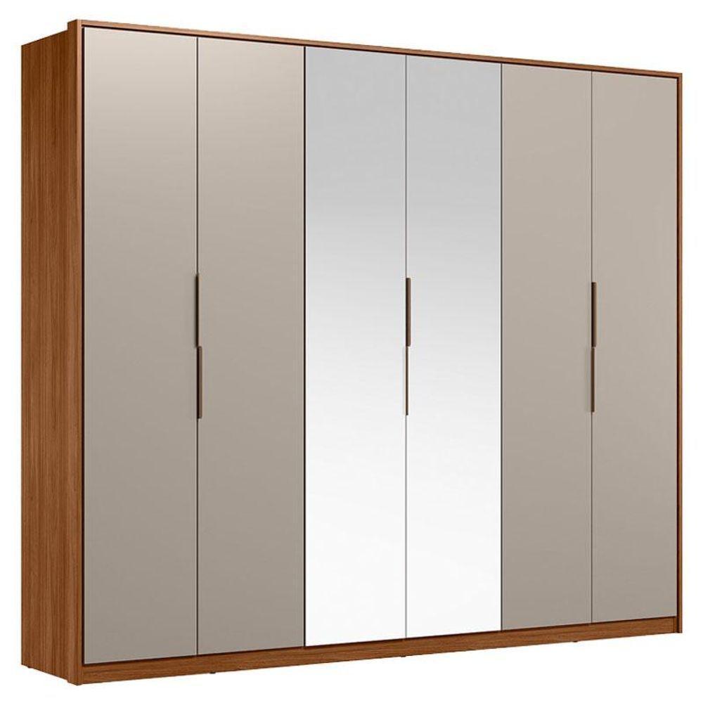 Guarda Roupa Casal Atrice Ambiente 6 Portas Nogueira Nude Prime Tx Com Espelho Demóbile - Demartêz - 2