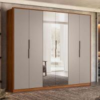 Guarda Roupa Casal Atrice Ambiente 6 Portas Nogueira Nude Prime Tx Com Espelho Demóbile - Demartêz - 1