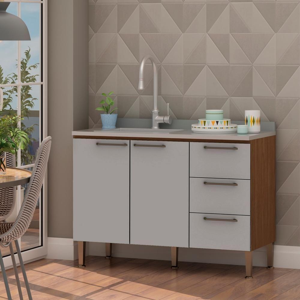 Balcao 1200 Conecta 2 Porta 3 Gav Sem Tampo Ebano - Fendi - 2