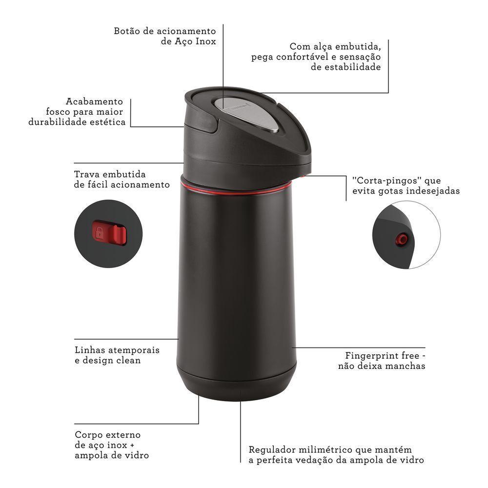Garrafa Térmica Tramontina Exata Em Aço Inox Preto 1,2 L - 8