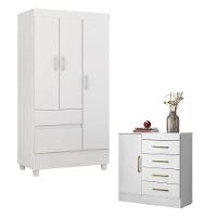 Cômoda Montevidéu E Guarda Roupa Solteiro Wind Branco Flex - Demóbile - 1