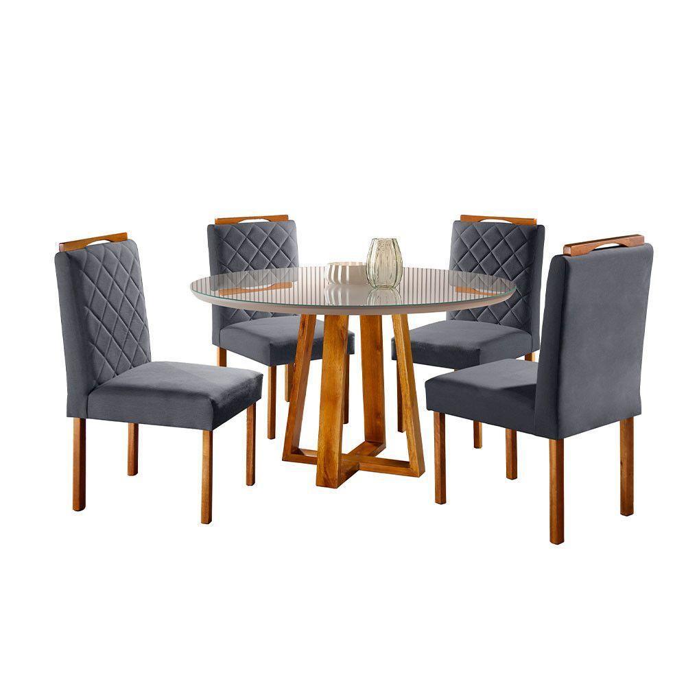 Conjunto Cristal Mesa 1m E 4 Cadeiras Maciça Móveis Mundial Mel/off-white/cinza Profundo - 1