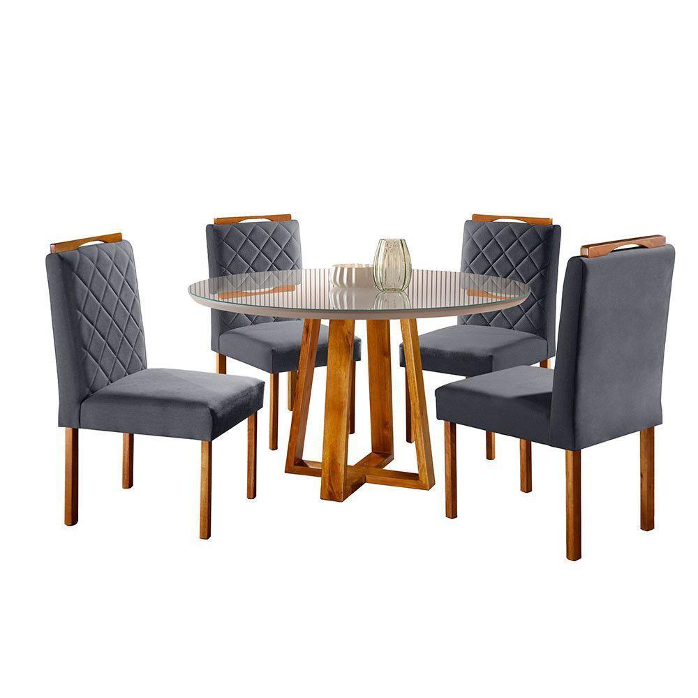 Conjunto Cristal Mesa 1,2m 4 Cadeiras Maciça Móveis Mundial Mel/off-white/cinza Profundo - 1