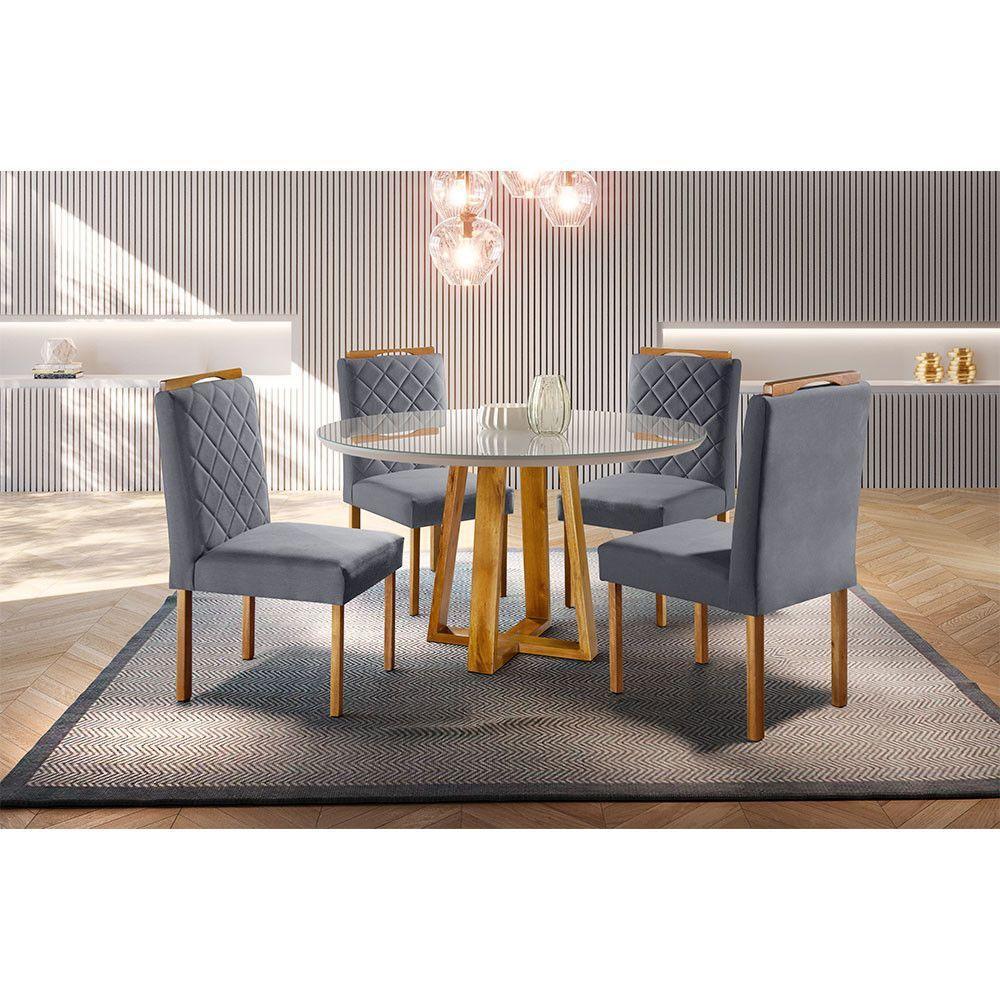 Conjunto Cristal Mesa 1,2m 4 Cadeiras Maciça Móveis Mundial Mel/off-white/cinza Profundo - 2