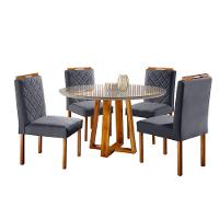 Conjunto Cristal Mesa 1,2m 4 Cadeiras Maciça Móveis Mundial Mel/off-white/cinza Profundo - 1