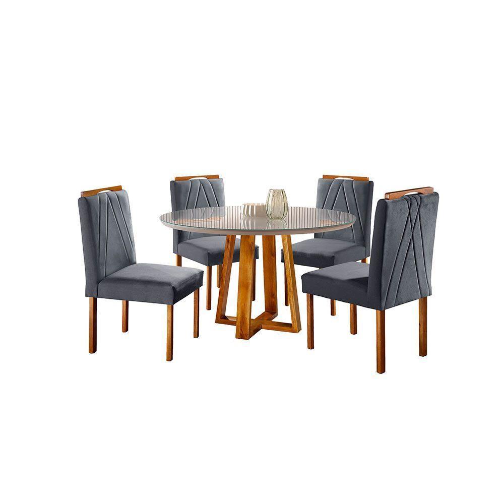 Conjunto Natalle Mesa 1m E 4 Cadeiras Maciça Móveis Mundial Mel/off-white/cinza Profundo - 1