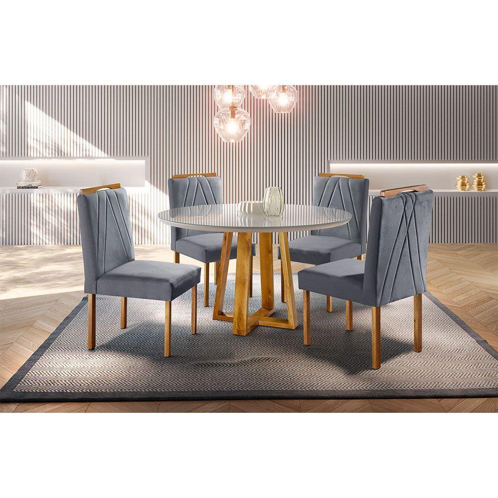 Conjunto Natalle Mesa 1m E 4 Cadeiras Maciça Móveis Mundial Mel/off-white/cinza Profundo - 2