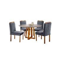 Conjunto Natalle Mesa 1,2m 4 Cadeiras Maciça Móveis Mundial Mel/offwhite/cinza Profundo - 1