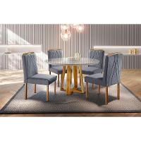 Conjunto Natalle Mesa 1,2m 4 Cadeiras Maciça Móveis Mundial Mel/offwhite/cinza Profundo - 2