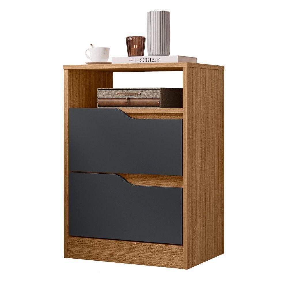 Mesa De Cabeceira Sole 2 Gavetas Flex Nature/titanium - 1