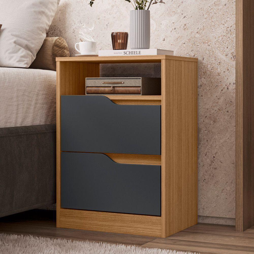 Mesa De Cabeceira Sole 2 Gavetas Flex Nature/titanium - 5