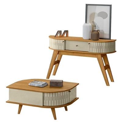 Aparador Estoril com Mesa de Centro Indianápolis Contemporâneo 2 Portas 1 Gaveta MDP Marrom