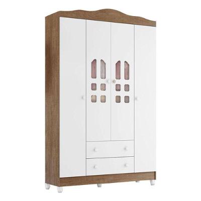 Guarda Roupa Infantil New Selena 4 Portas 2 Gavetas Branco Acetinado Amadeirado