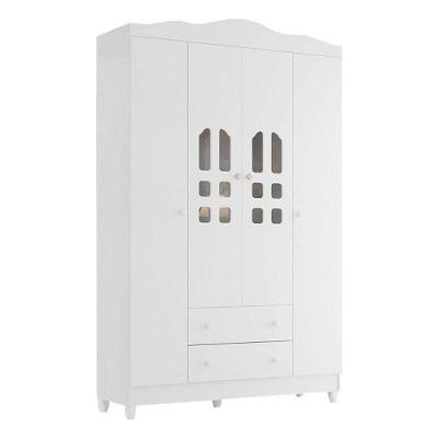 Guarda Roupa Infantil New Selena 4 Portas 2 Gavetas Branco Brilho