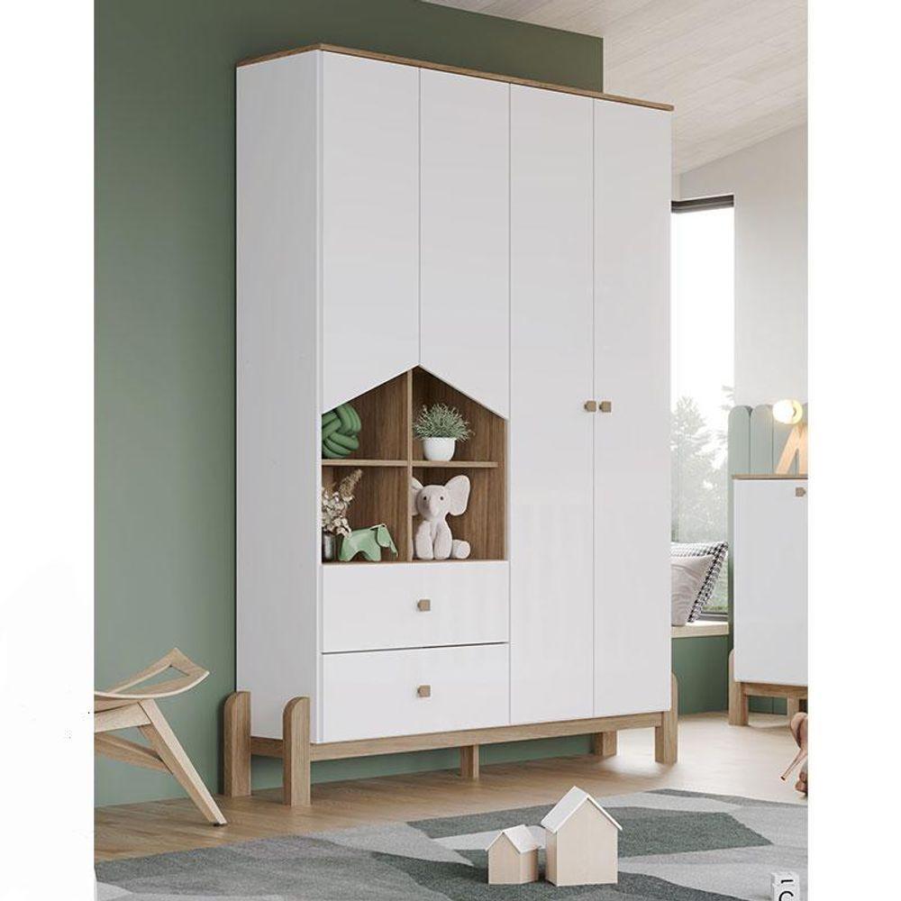 Guarda Roupa Infantil Ambiente Ternura 4 Portas Branco Jequitibá Hp - Henn - 1