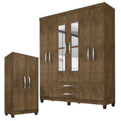 Guarda Roupa Casal Modena 6 Portas de Bater 2 Gavetas Malbec com Espelho