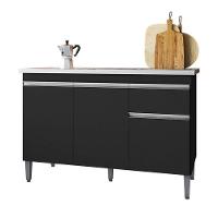 Balcão De Pia Tatiane 120 Cm E Armário Cozinha Kit Alice Ambiente Preto Fosco - Ajl - 7