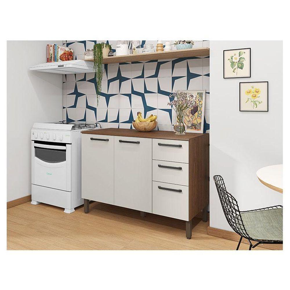 Balcão De Pia Ambiente Mad Versalhes 120 Cm Com Tampo Nogueira Off White - Kits Paraná - 1