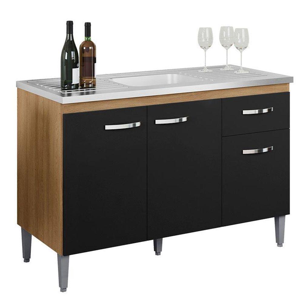 Balcão De Pia Gabriela 120 Cm Amendoa Preto - Ajl - 1