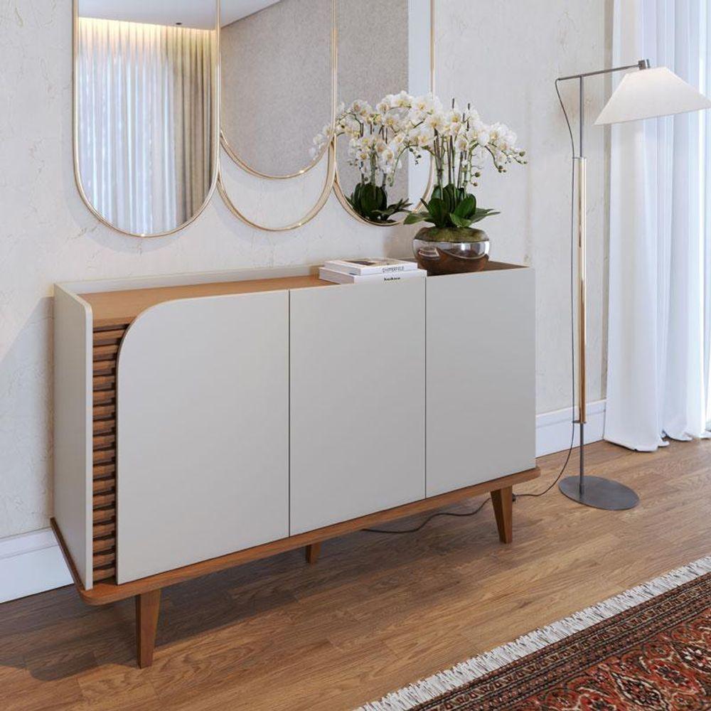 Cristaleira E Aparador Buffet Para Sala Jurerê Off White Matte Freijó - Colibri - 5
