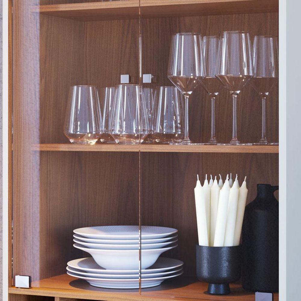 Cristaleira E Aparador Buffet Para Sala Jurerê Off White Matte Freijó - Colibri - 9