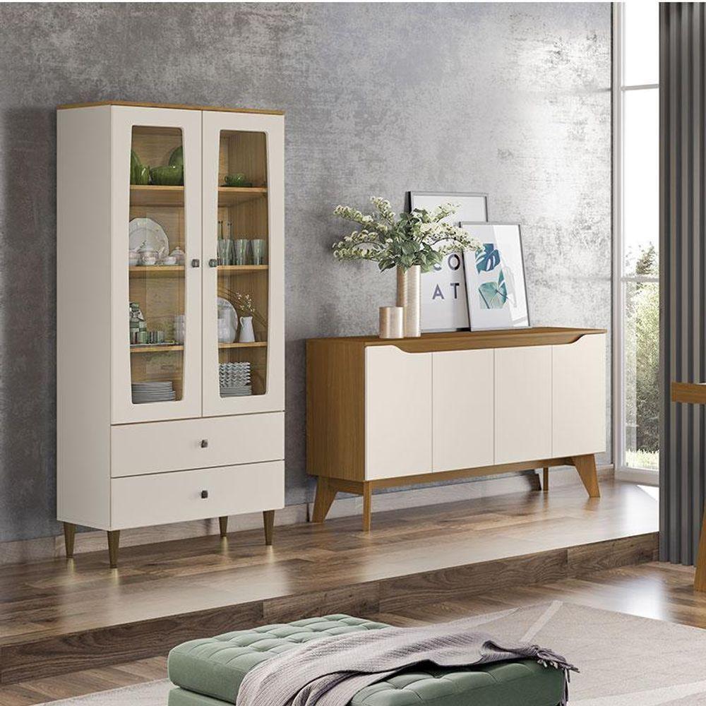 Cristaleira Liz E Aparador Buffet Ambar Off White Nature - Henn - 2
