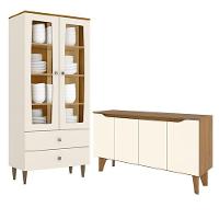 Cristaleira Liz E Aparador Buffet Ambar Off White Nature - Henn - 1