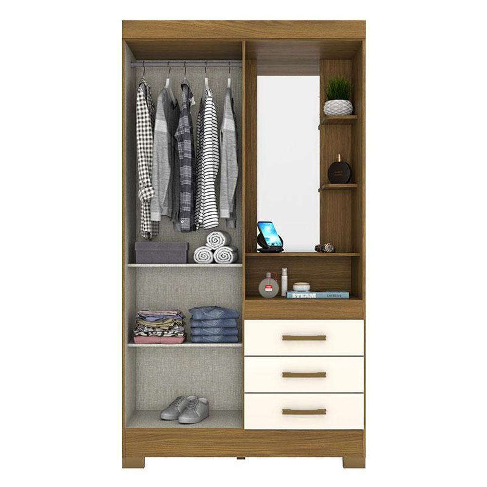 Guarda Roupa Solteiro B64 Nature Off White Com Espelho - Briz Móveis - 3
