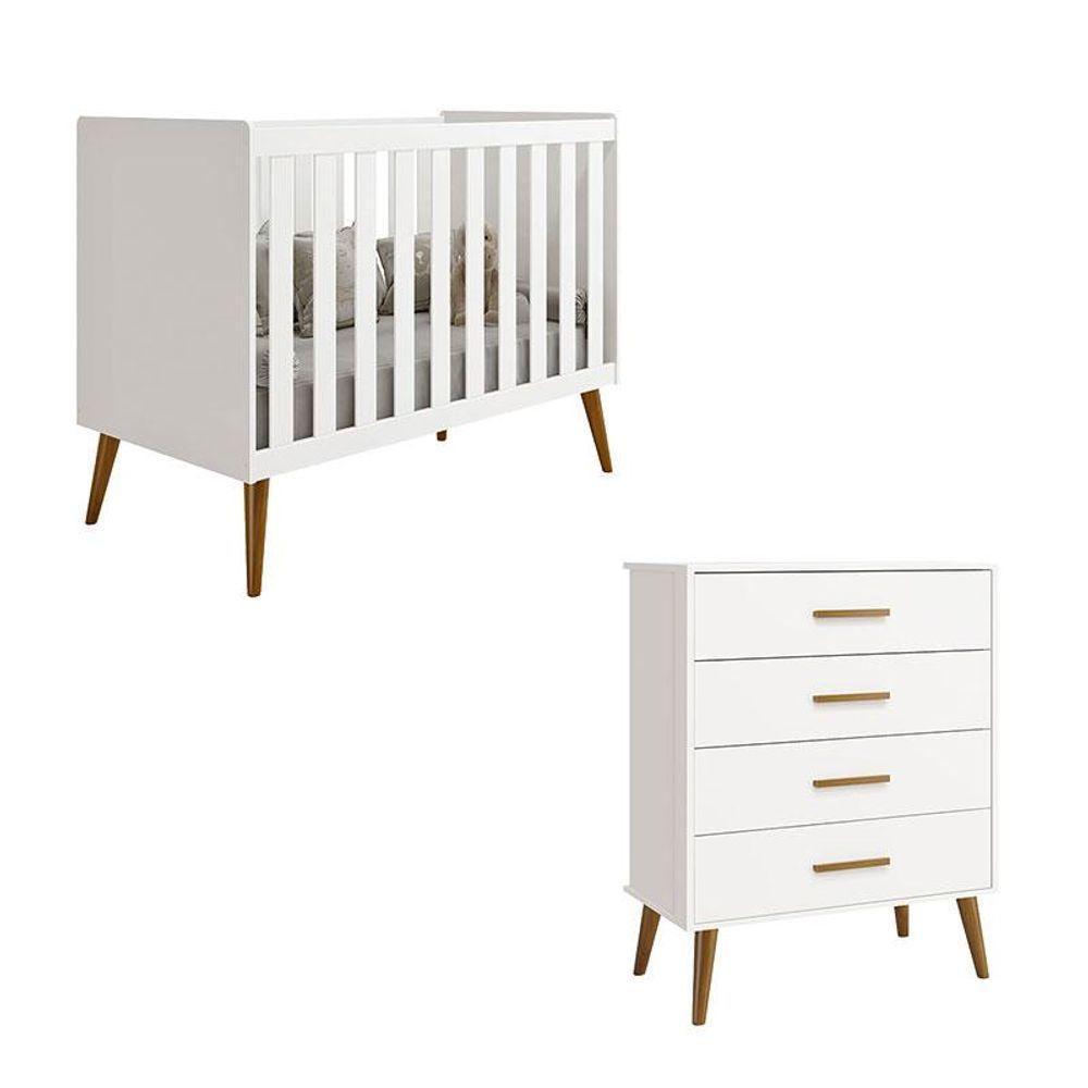 Berço Americano E Cômoda Gaveteiro Infantil Isis Branco Acetinado - Reller - 1