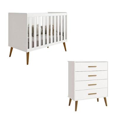 Berço Americano E Cômoda Gaveteiro Infantil Isis Branco Acetinado - Reller