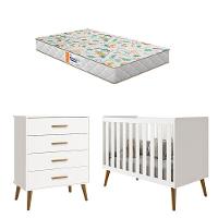 Berço Americano E Cômoda Gaveteiro Infantil Isis Branco Acetinado Com Colchão Gazin - Reller - 1