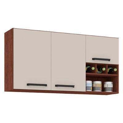 Armário Aéreo Ametista 3 Portas E 3 Garrafas 120 Cm Nogueira Off White - Kits Paraná