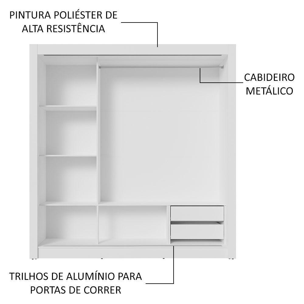 Guarda-roupa Casal 3 Portas Correr 2 Gavetas Branco Sublime - 5