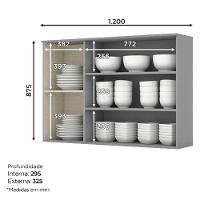 Armário Aéreo 3 Portas Com Vidro 120 Cm Nova York Cinza - Henn - 2