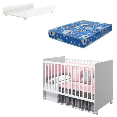 Berço Americano Tico Com Trocador Juju Branco Acetinado E Colchão - Reller