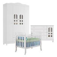 Quarto De Bebê New Selena 4 Portas Com Berço Lila E Cômoda Gran Selena Branco Brilho - 1