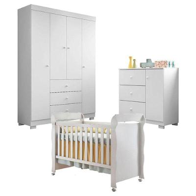 Quarto De Bebê Duda 4 Porta Com Berço Americano Mirelle Branco Brilho - Phoenix Baby