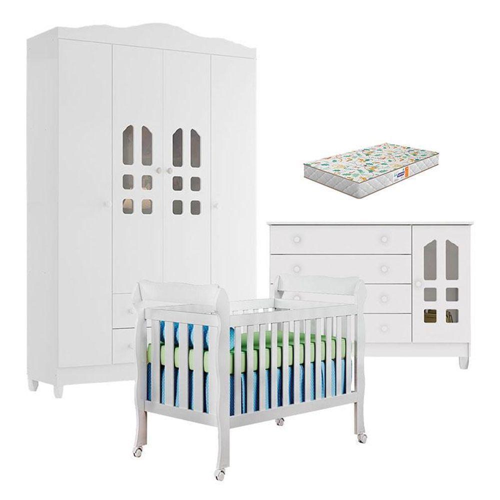 Quarto De Bebê New Selena 4 Portas Berço Lila E Cômoda Gran Selena Branco Brilho E Colchão Gazin - 3
