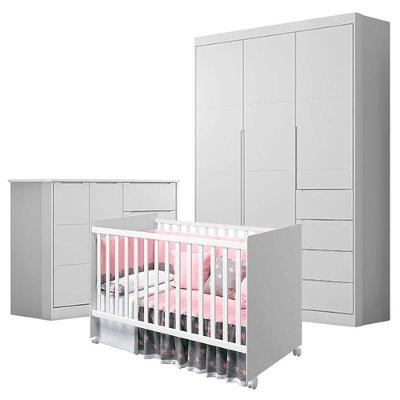 Quarto De Bebê Eloá Com Berço Americano Tico Branco Acetinado - Phoenix Baby