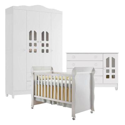 Quarto de Bebê New Selena 4 Portas com Cômoda 4 Gavetas MDF e MDP 125 cm Branco Carolina Baby