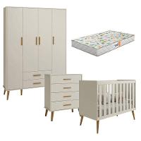 Quarto De Bebê Isis 4 Portas Com Gaveteiro Areia Acetinado Com Colchão Gazin - Reller - 1