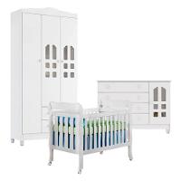 Quarto De Bebê New Selena 3 Portas Com Berço Lila E Cômoda Gran Selena Branco Brilho - 1
