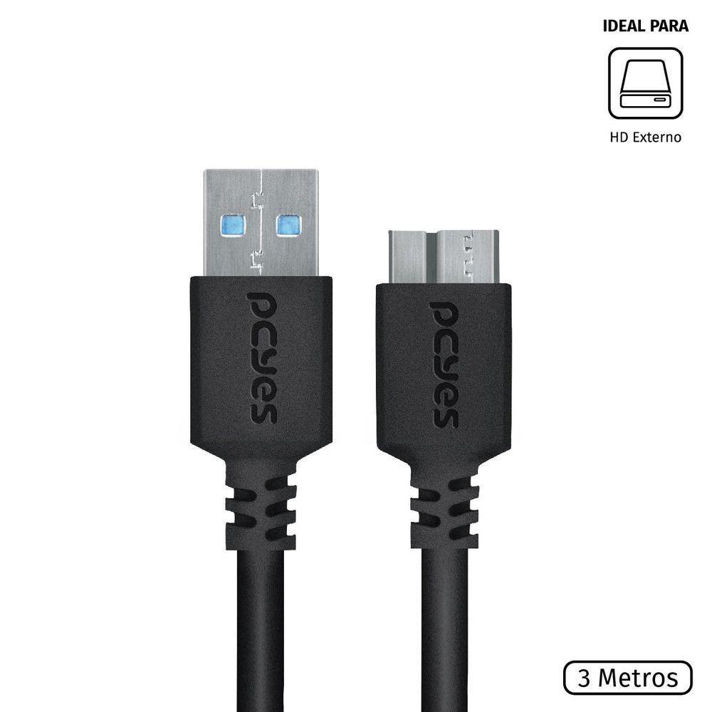 Cabo Para Hd Externo Usb A 3.0 Macho Para Micro Usb B 3.0 (10 Pinos) Macho 28awg Puro Cobre 3 Metros - 3