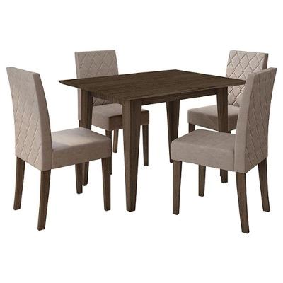 Mesa De Jantar 120cm Kate Amêndoa Com 4 Cadeiras Jade Bordada Amêndoa Cappuccino