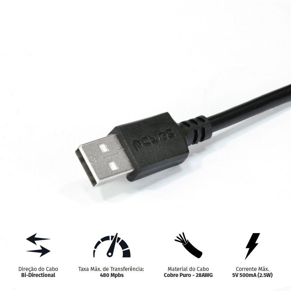 Cabo Usb A 2.0 Macho Para Mini Usb B Macho 28awg Puro Cobre 3 Metros - Puanm2-3 - 4