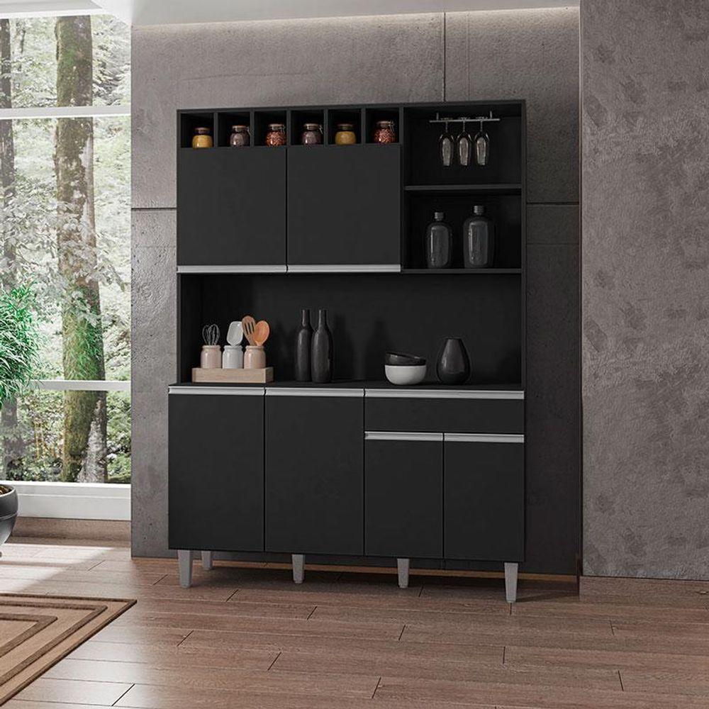 Armário Para Cozinha Ambiente Kit Alice Preto Fosco - Ajl - 1