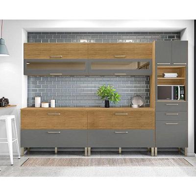 Cozinha Modulada Ambiente Ametista Composição 3 Freijó Gris Riapdo - Kits Paraná