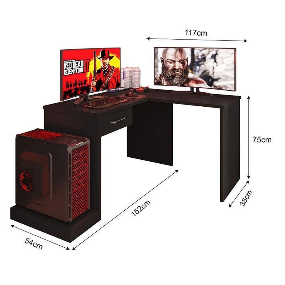 Mesa Para Computador Gamer Ambiente Drx 9000 Com Extensora Preto Trama - Móveis Leão - 4